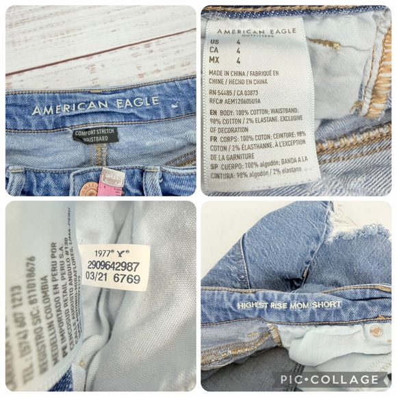 Lot of 3 American Eagle Size 4 Mom High Rise Distressed Black Blue Jean Shorts - Picture 16 of 16